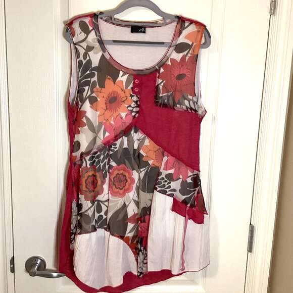 ME Tops - ME Women's Top Tunic Size T5 Sheer With Lining Sleeveless Made in France Y2K